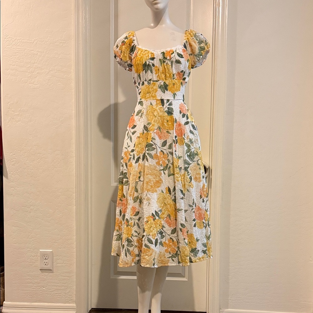 Flying Tomato Yellow and Orange Floral Midi Dress